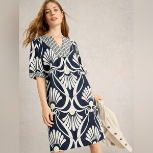 WHITE STUFF/ Blue & White Linen Shift Dress - Sz 6